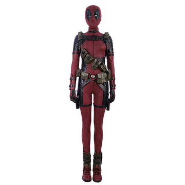 Lady Deadpool Cosplay Costume Red Leather Bodysuit Halloween Party Suit